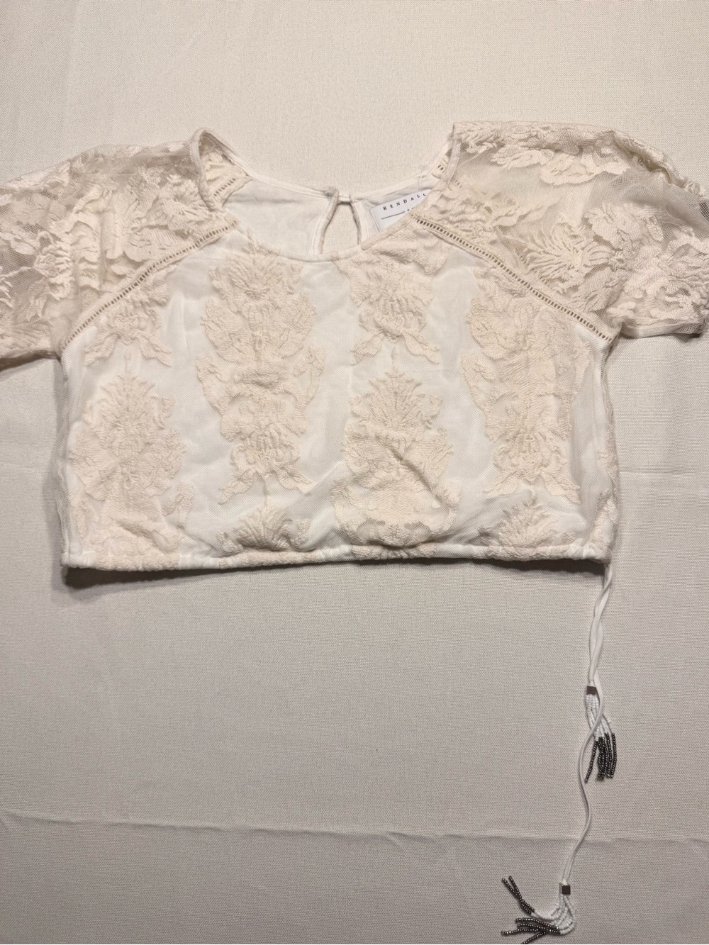 Kendall + Kylie Embroidered Mesh Crop Top Women’s Small Cream Sheer Boho